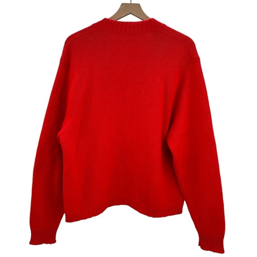 Vintage 50s/60s Cardigan Sweater Full Zip Wool Blend Crew Neck Tomato Red | M/L - Picture 6 of 6